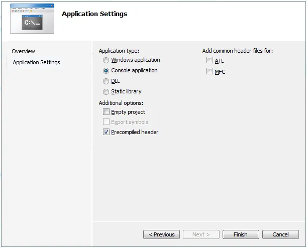 Application settings dialogue