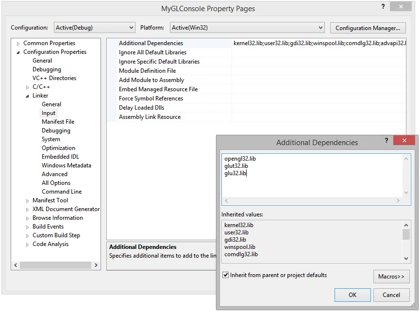 Project properties page